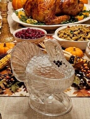 Vintage Clear Glass Turkey Candy Dish - Home Dining